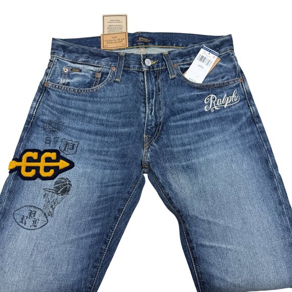 Polo Ralph Lauren Varick Slim Straight Blue Jean Men's Patched, Size 30 x 30 NWT - Picture 3 of 12